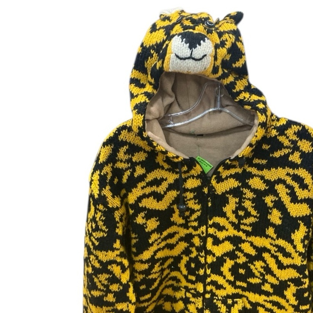 Yellow and Black Patterned Jacket with hoodie 100 % Wool UNIQUE - Picture 7 of 13